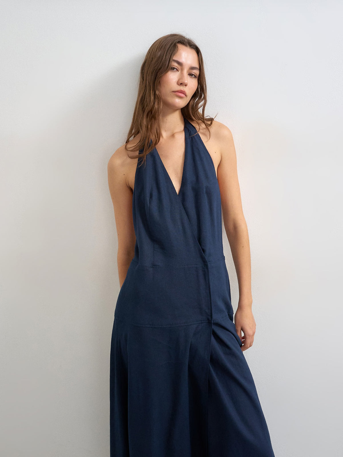 Linen blend wrap midi dress