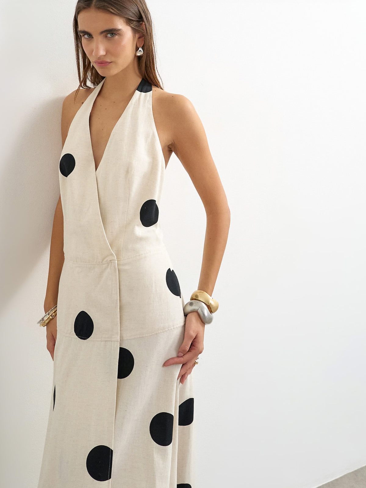 Linen blend wrap midi dress