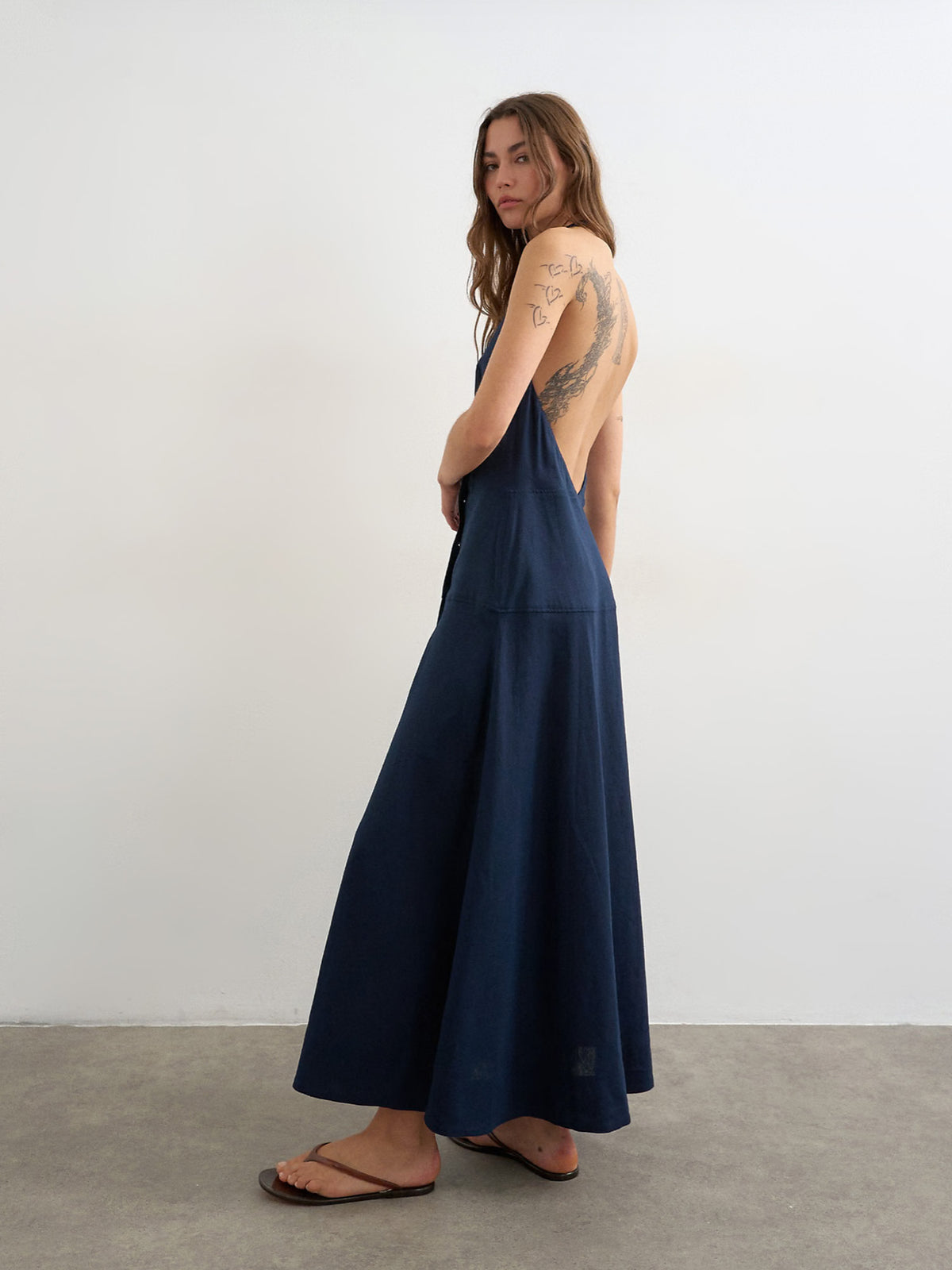 Linen blend wrap midi dress