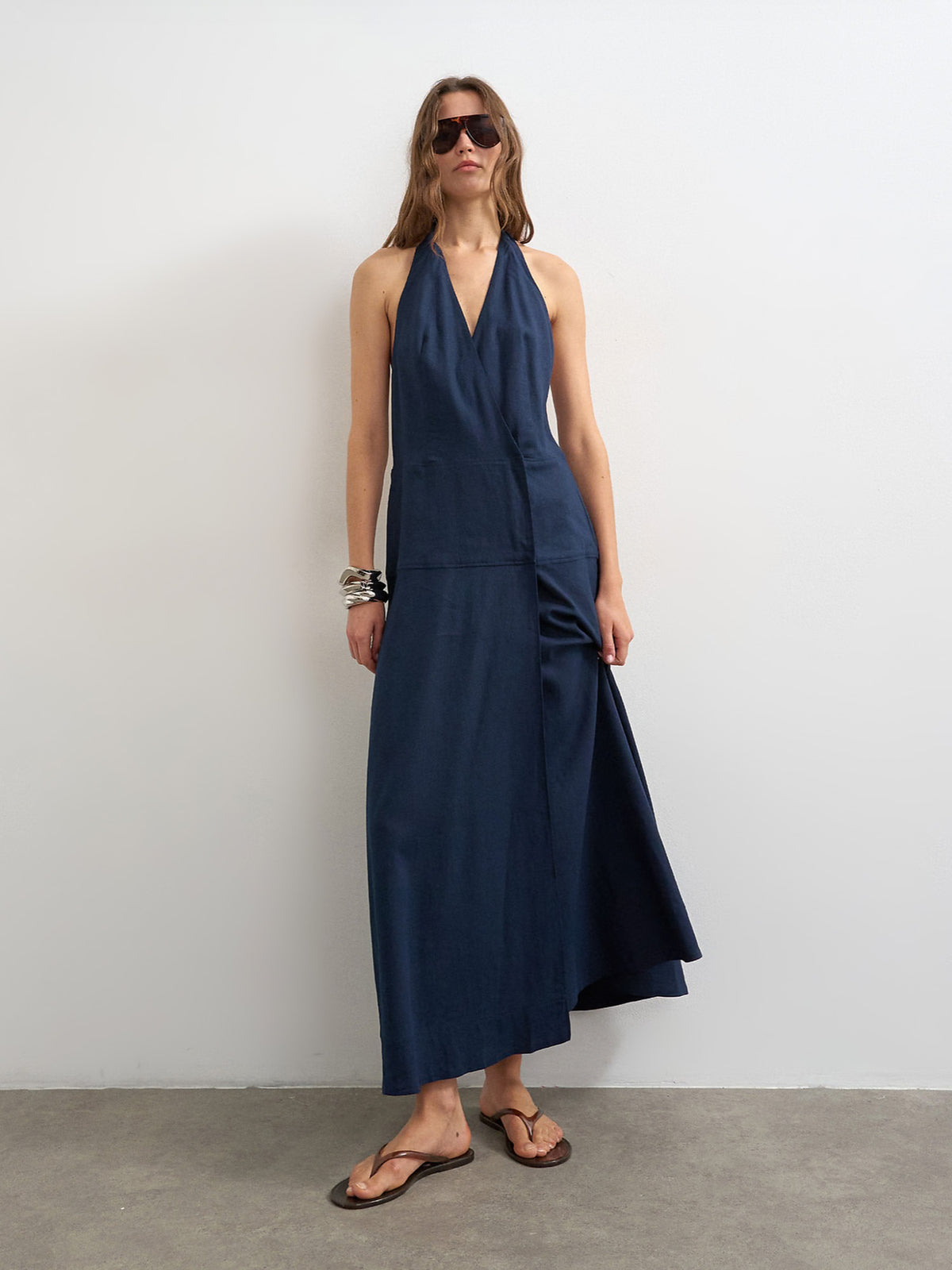 Linen blend wrap midi dress