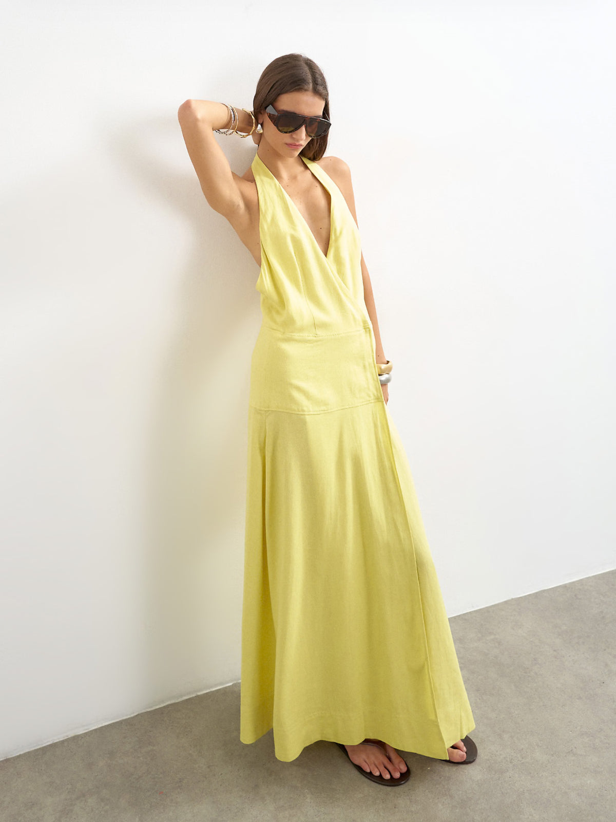 Linen blend wrap midi dress