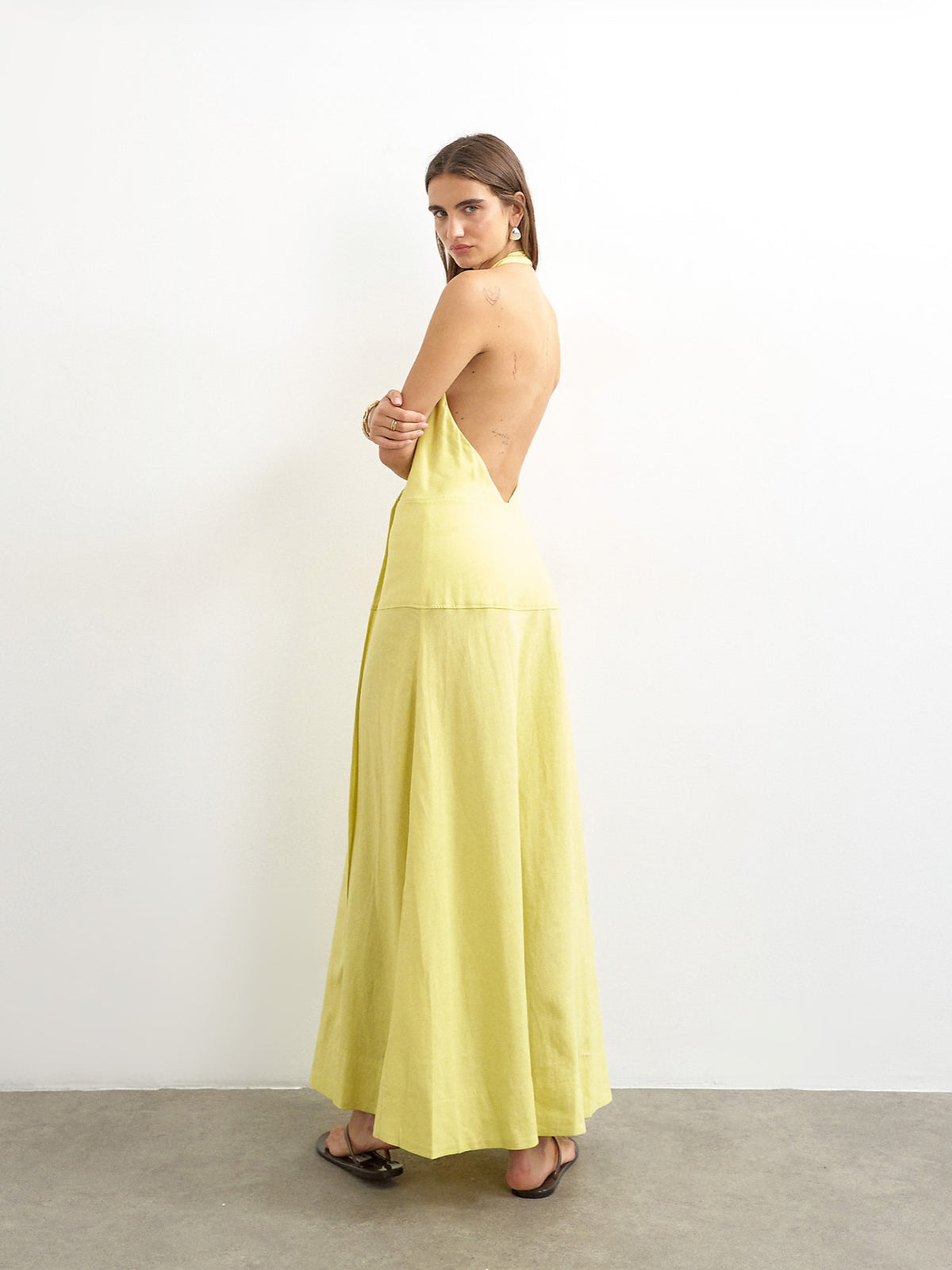 Linen blend wrap midi dress