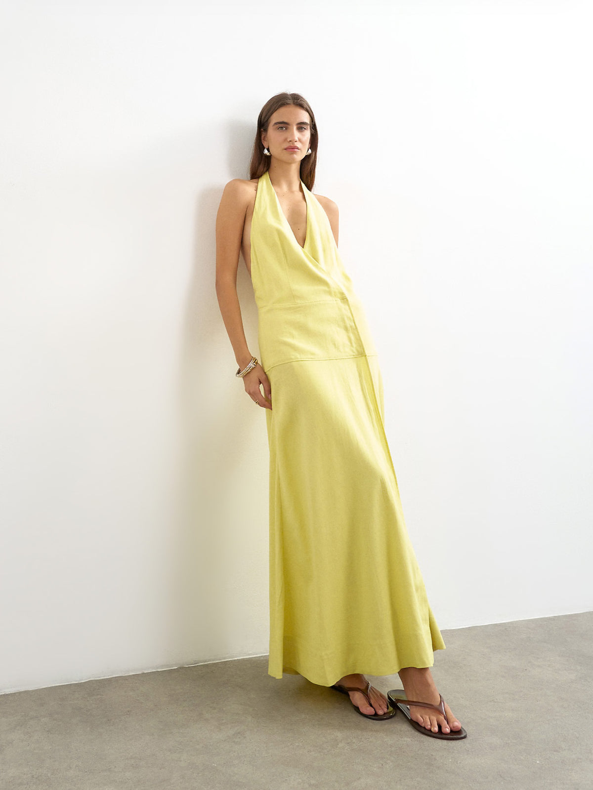 Linen blend wrap midi dress