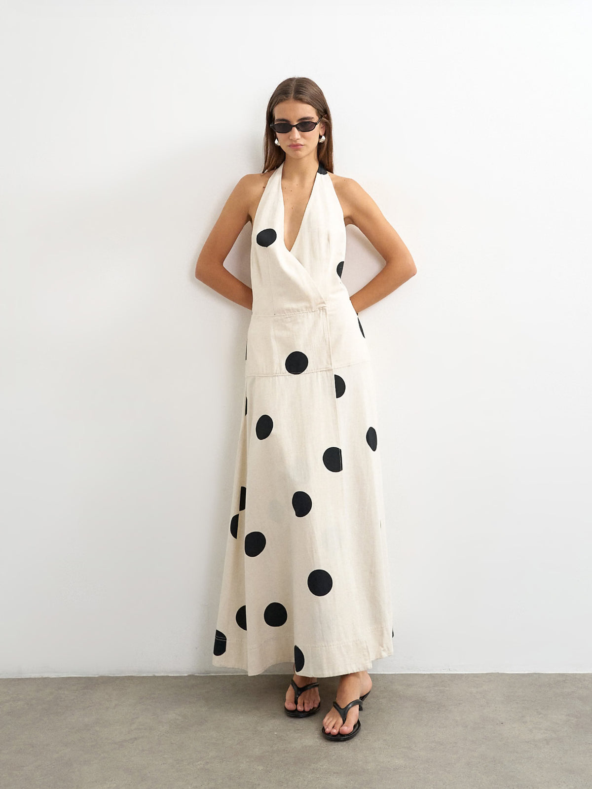Linen blend wrap midi dress