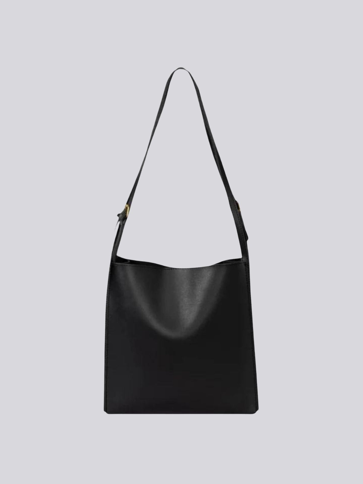 Black Leather Shoulder Bag with Adjustable Strap and Gold Hardware