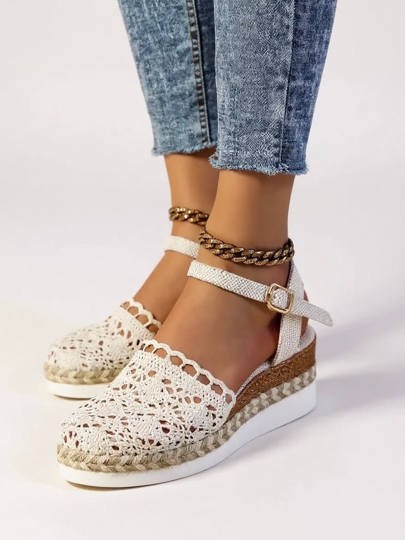 Boho Crochet Espadrille Sandals with Ankle Strap