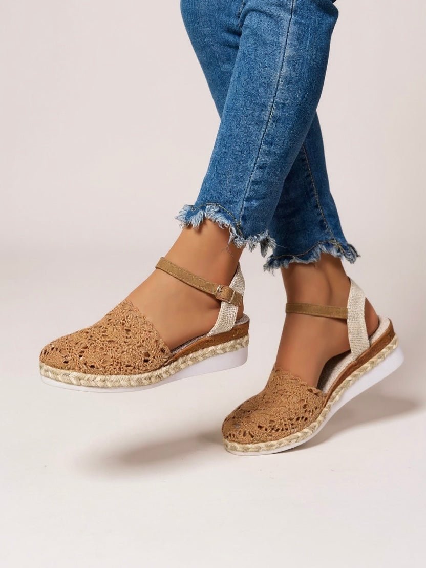 Boho Crochet Espadrille Sandals with Ankle Strap