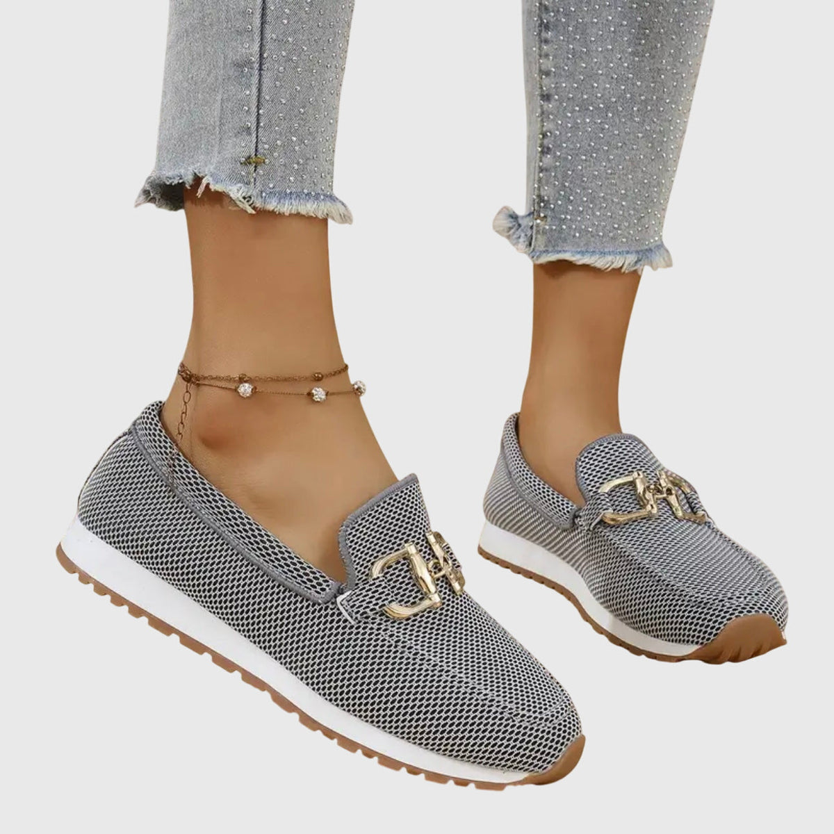 Casual Slip On Loafers with Gold Chain Detail and Platform Sole