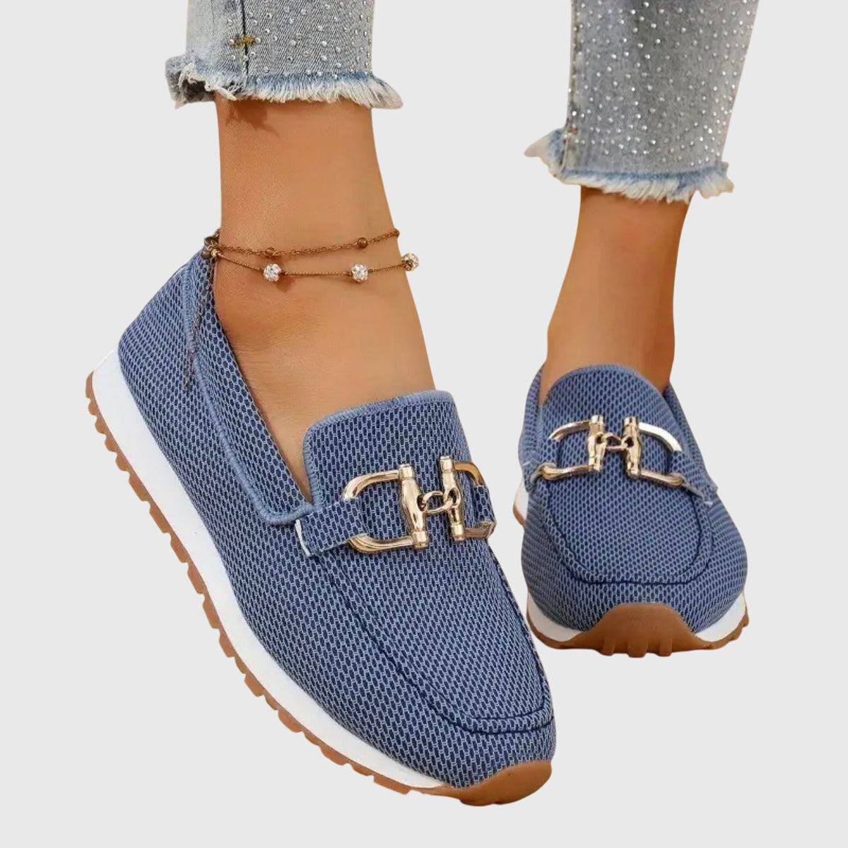 Casual Slip On Loafers with Gold Chain Detail and Platform Sole