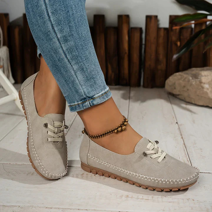 Casual Suede Loafers with Lace Detail and Moccasin Stitching