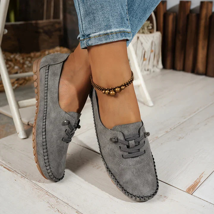 Casual Suede Loafers with Lace Detail and Moccasin Stitching