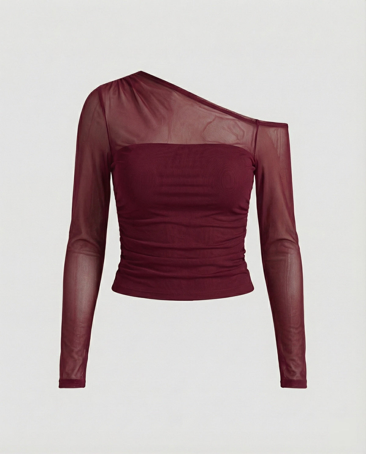 Chic One Shoulder Mesh Top with Long Sleeves