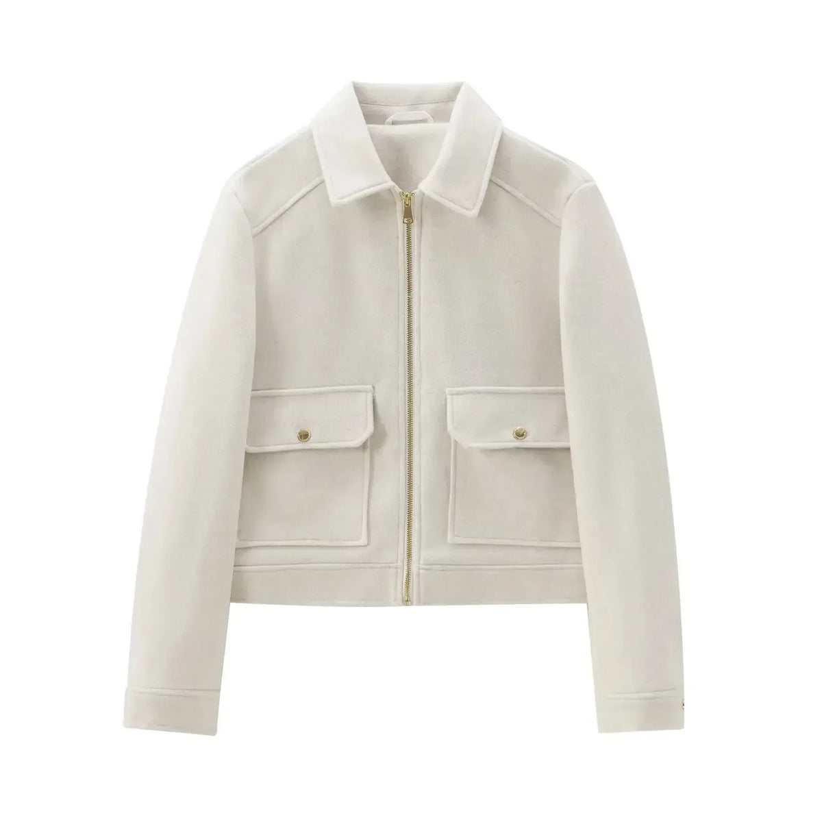 Chiq Cropped Wool Jacket with Zip Front and Patch Pockets