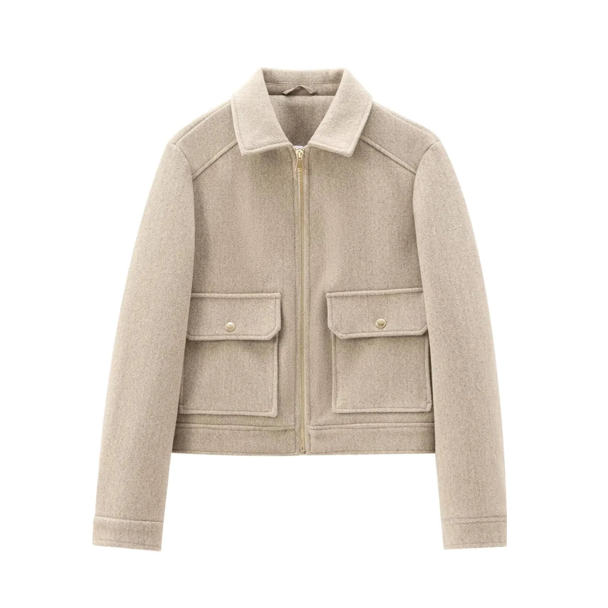 Chiq Cropped Wool Jacket with Zip Front and Patch Pockets