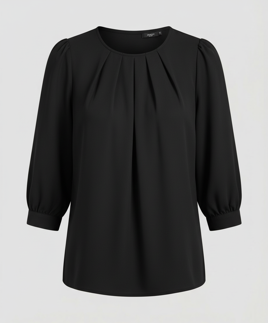 Classic Blouse with Gathered Neckline and Three Quarter Sleeves