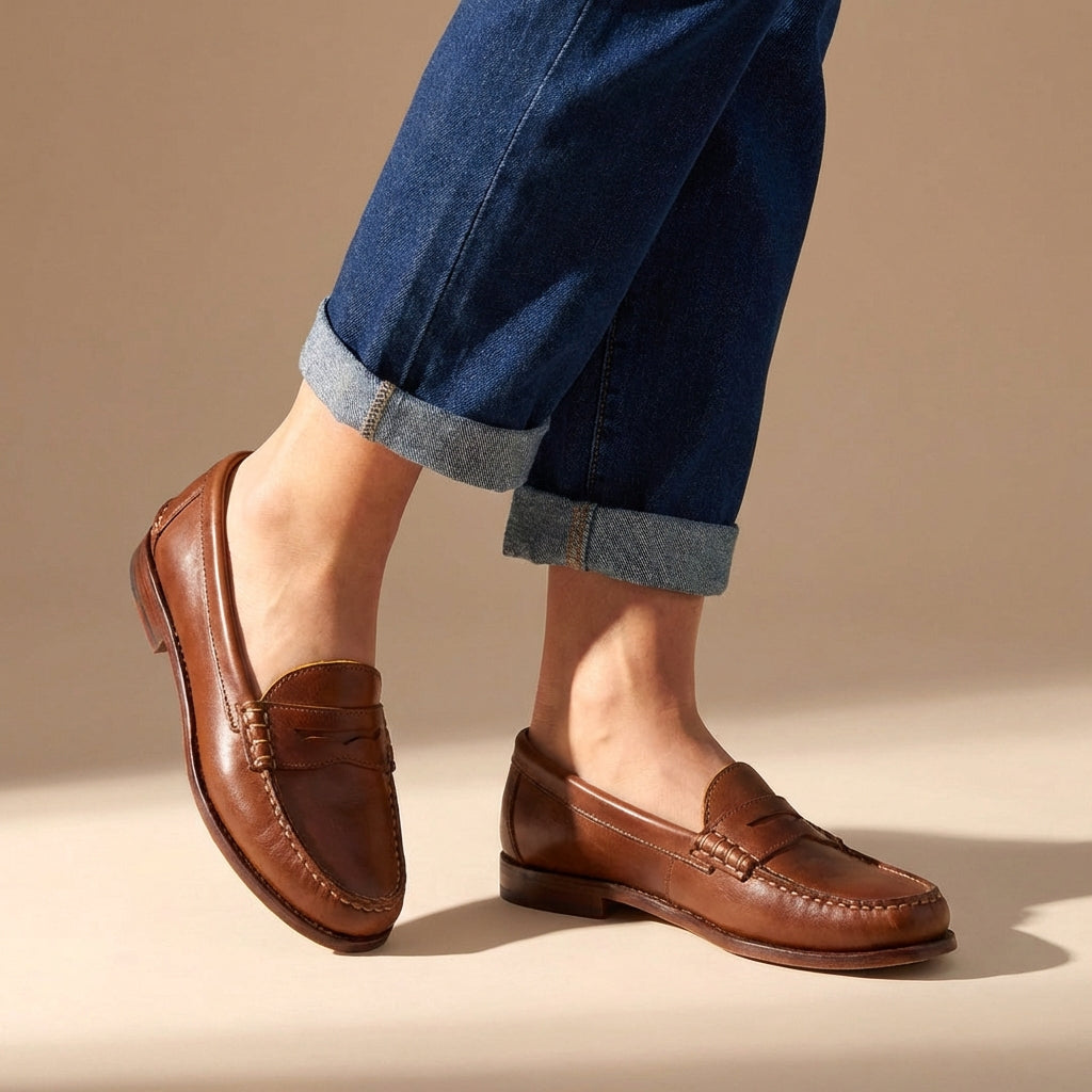 Classic Leather Penny Loafers with Moccasin Stitching