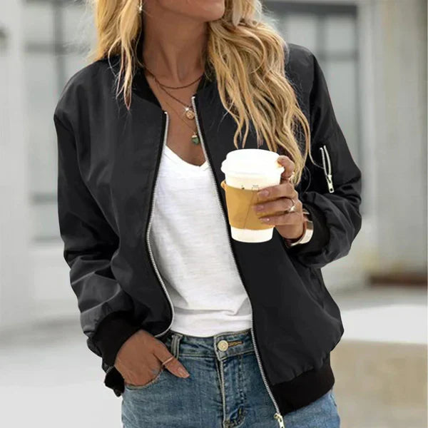 Classic Relaxed Fit Bomber Jacket with Zip Detail