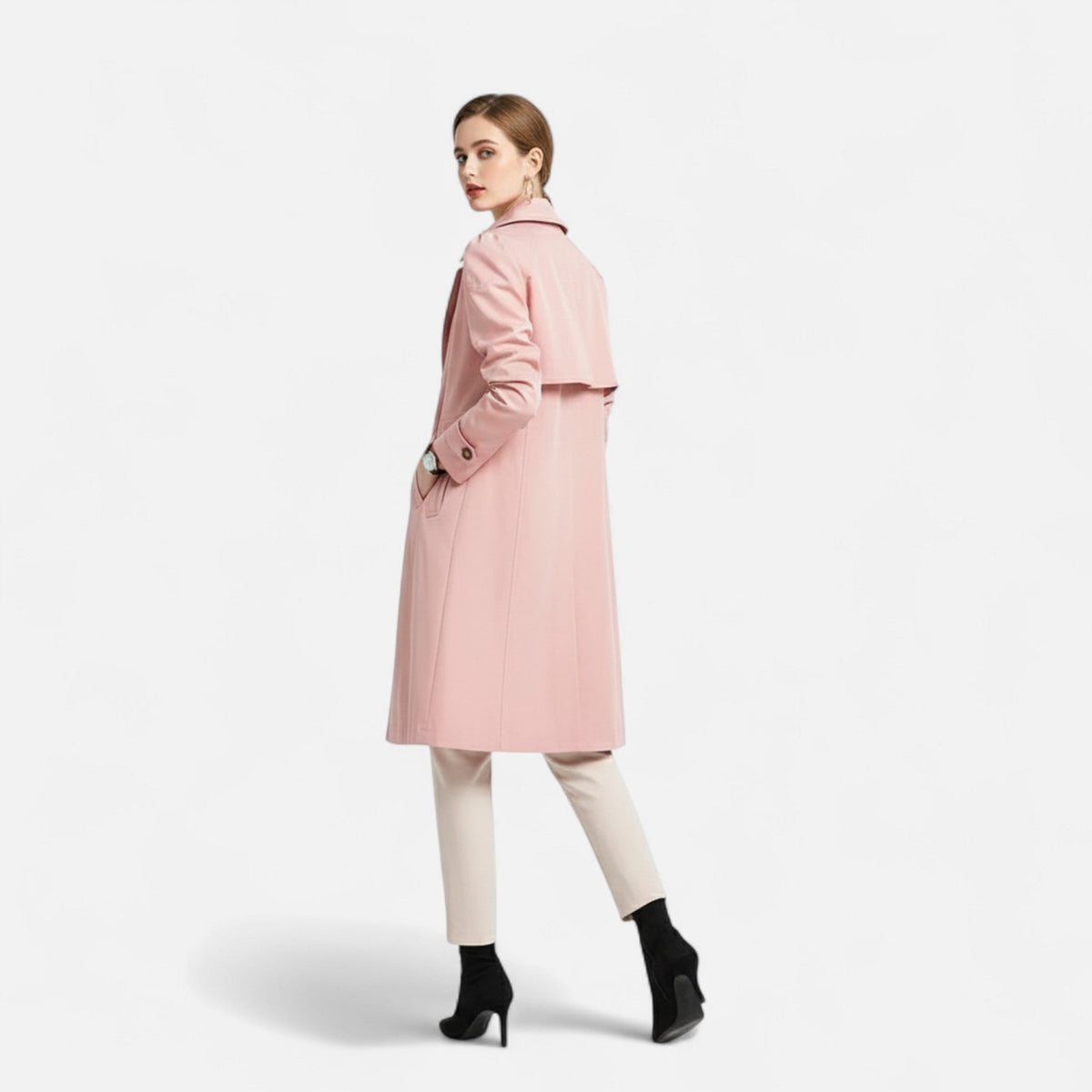 Classic Trench Coat with Lapel Collar and Button Front