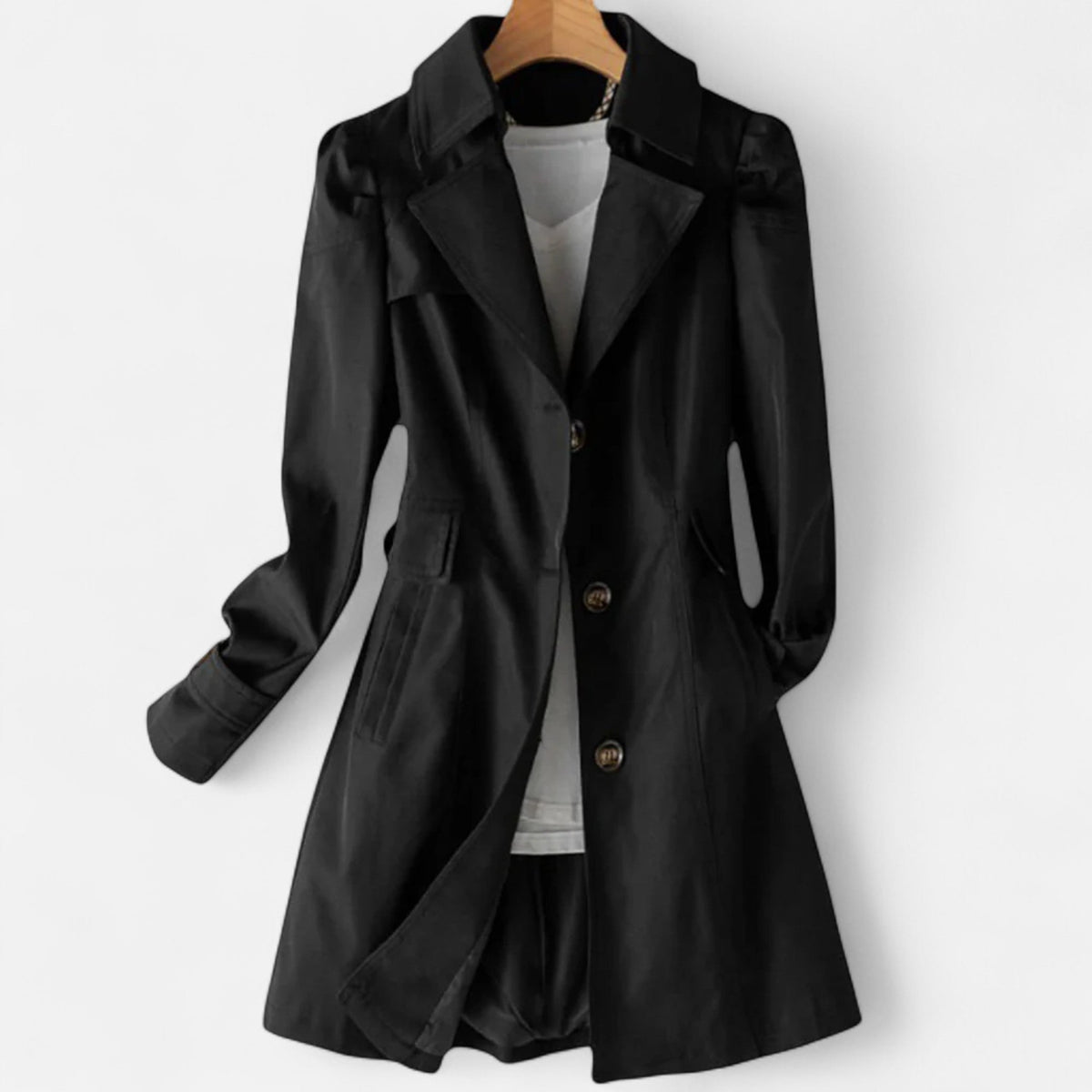 Classic Trench Coat with Lapel Collar and Button Front
