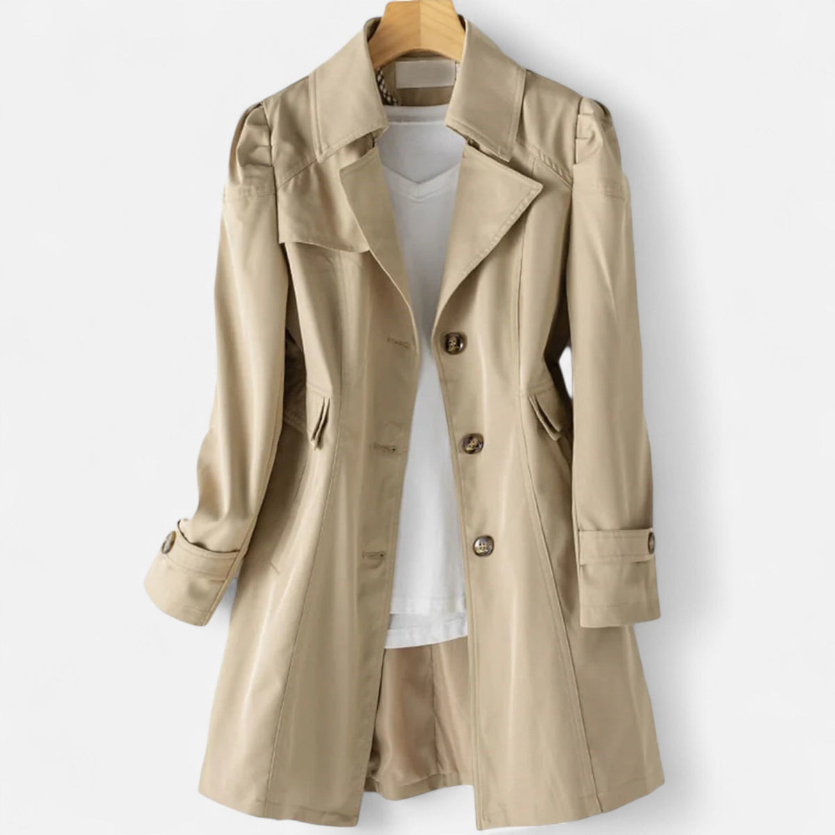 Classic Trench Coat with Lapel Collar and Button Front