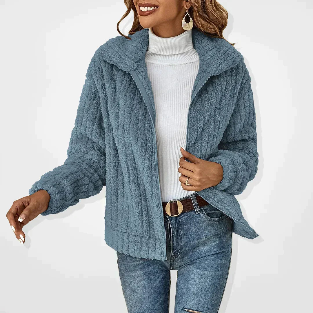 Cosy Teddy Fleece Jacket with Zip Front and Collar