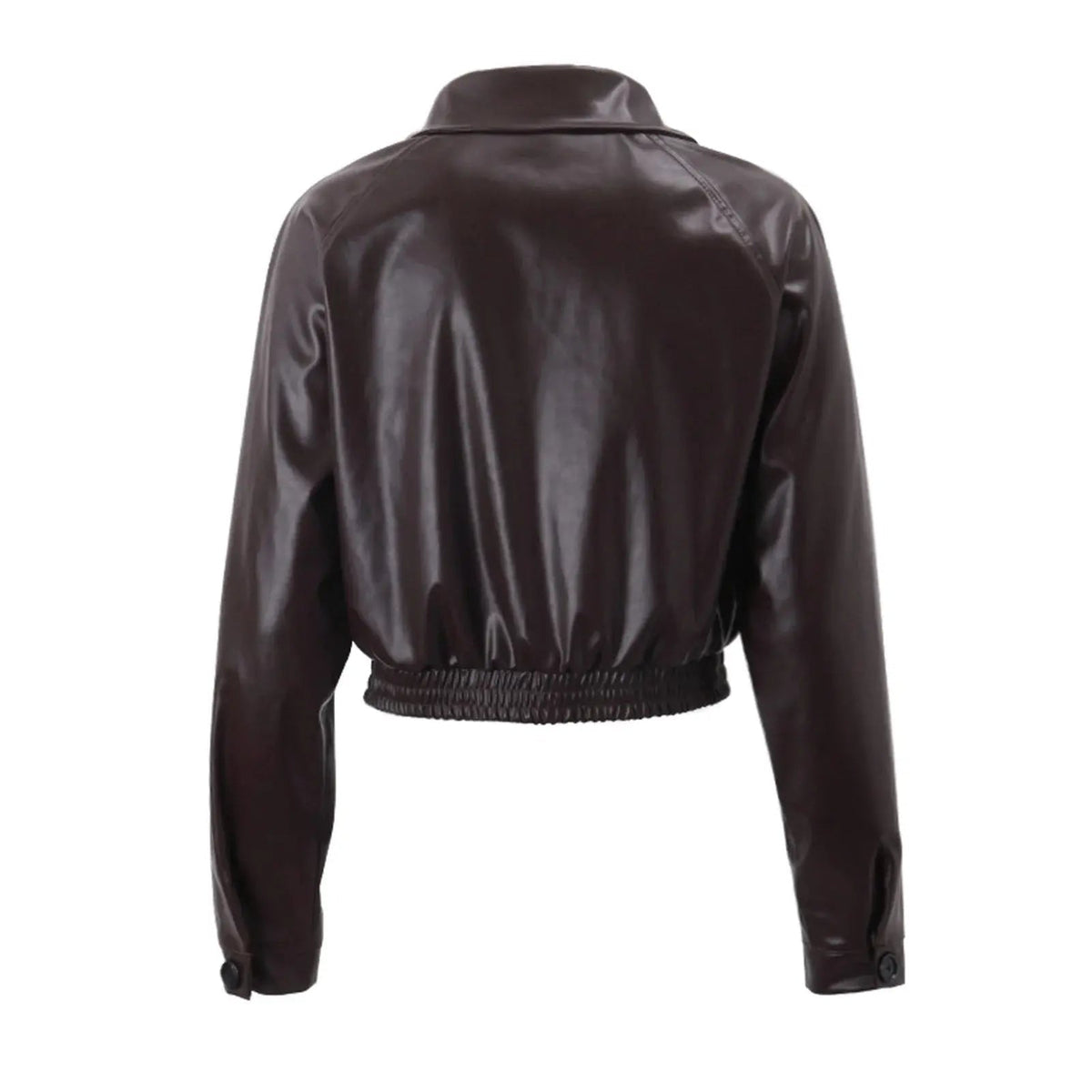 Cropped Brown Leather Jacket with Wide Collar