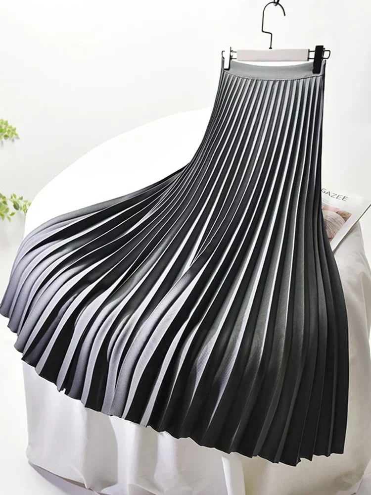 Elegant High Waist Pleated Midi Skirt with Elasticated Waistband