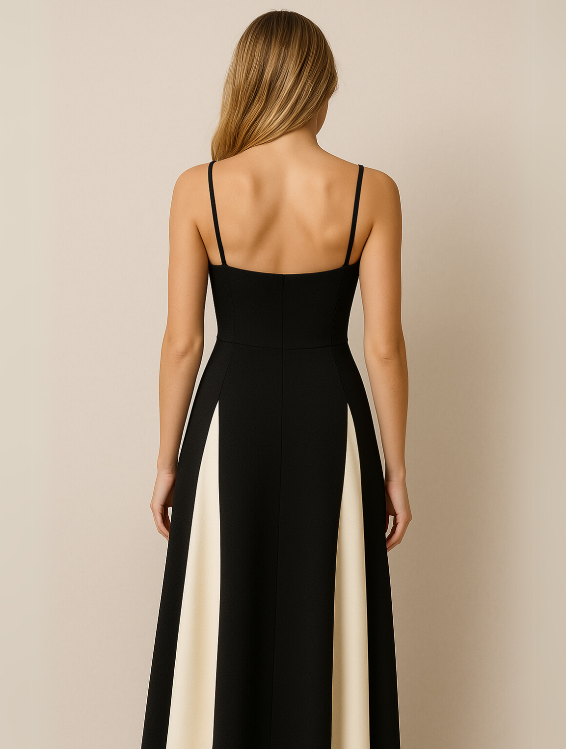 Elegant Maxi Dress with Colour Block Skirt and Thin Straps