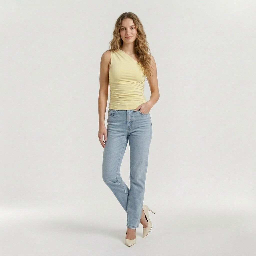 Fitted One Shoulder Top with Ruched Detail