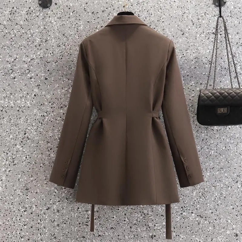 Fitted Blazer with Belt Straps and Single Button Closure