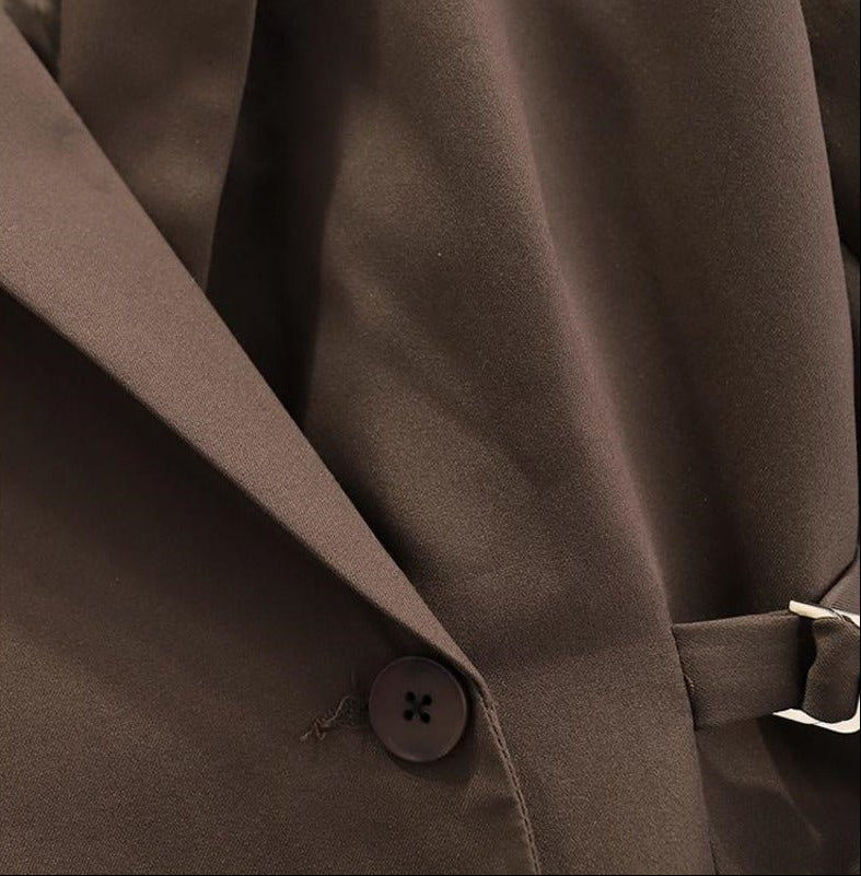 Fitted Blazer with Belt Straps and Single Button Closure
