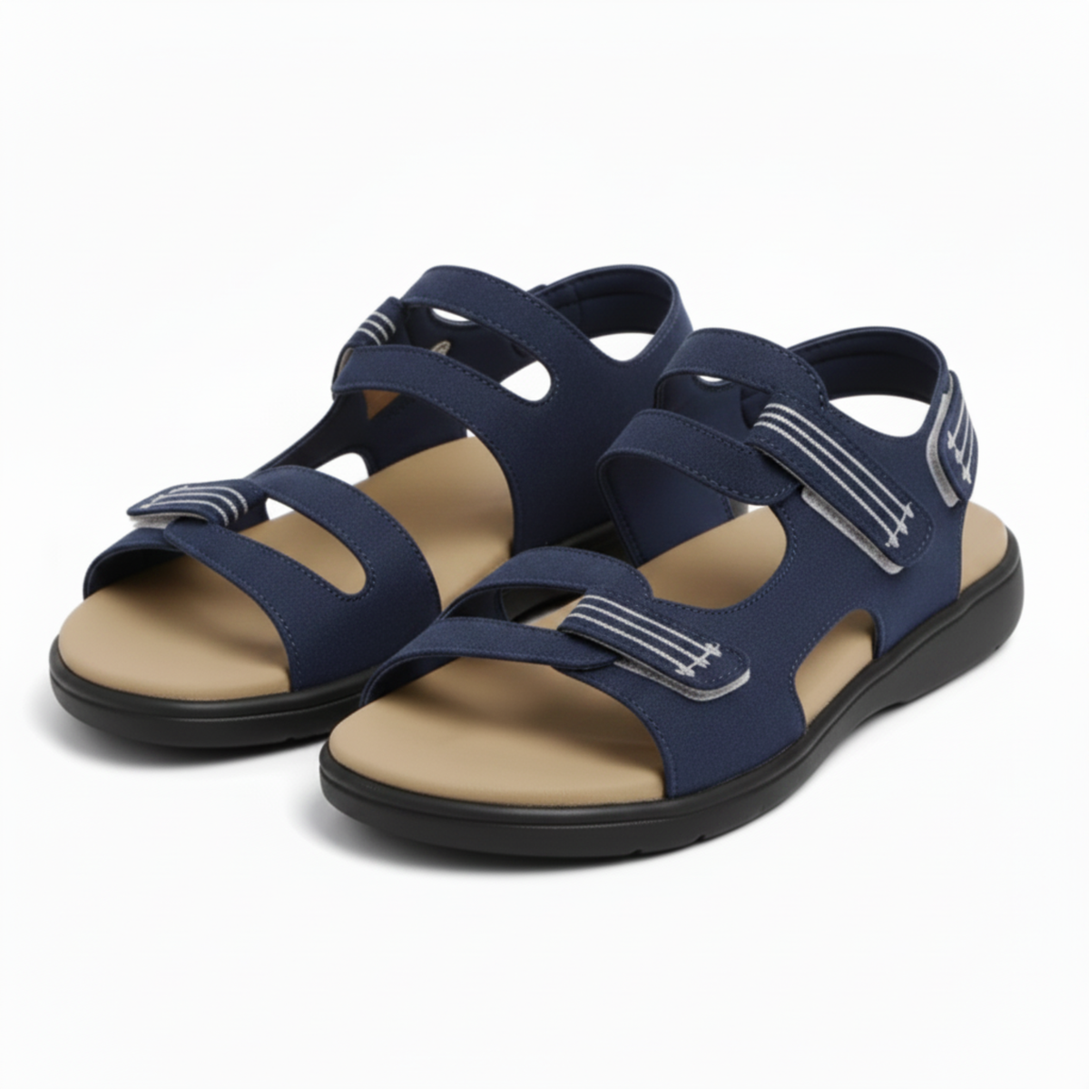 Flat Sandals with Adjustable Velcro Straps and Cushioned Sole