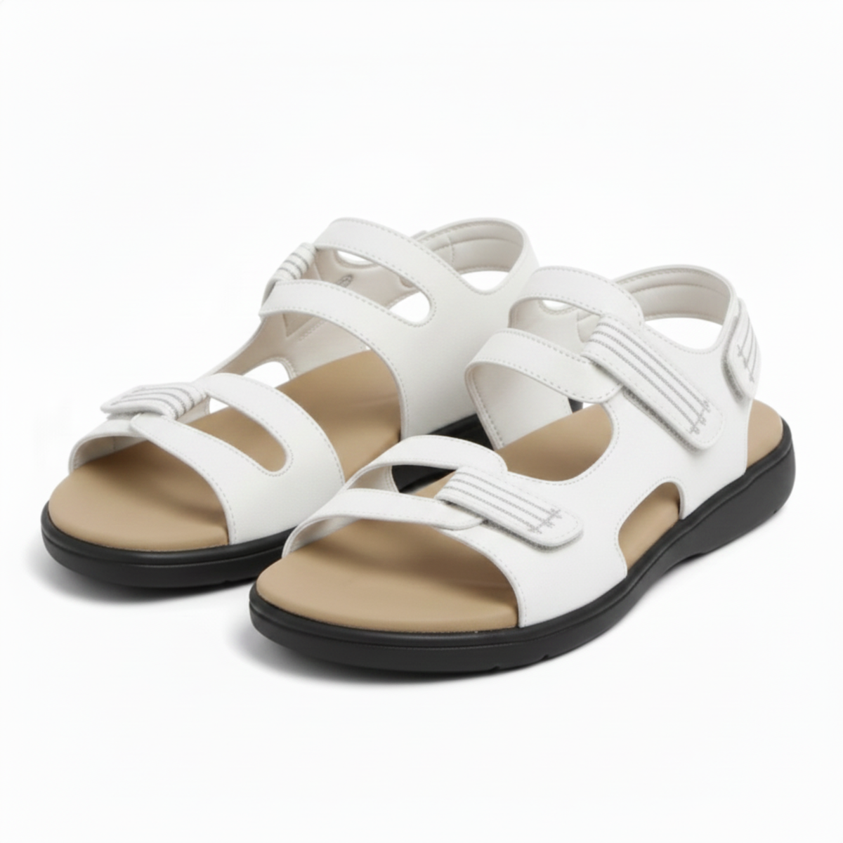 Flat Sandals with Adjustable Velcro Straps and Cushioned Sole