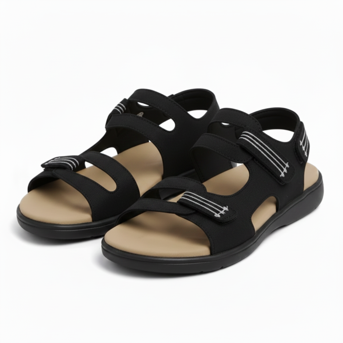 Flat Sandals with Adjustable Velcro Straps and Cushioned Sole