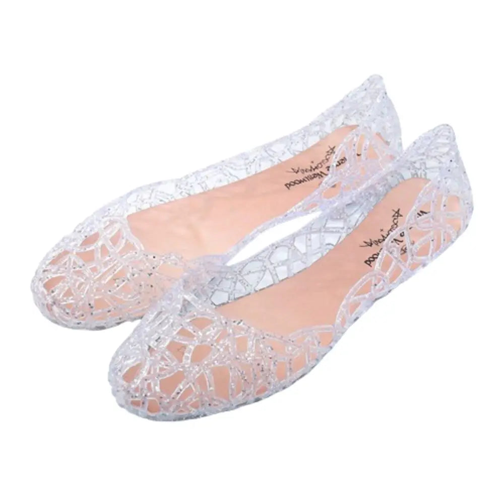 Glitter Jelly Shoes with Cutout Upper and Round Toe