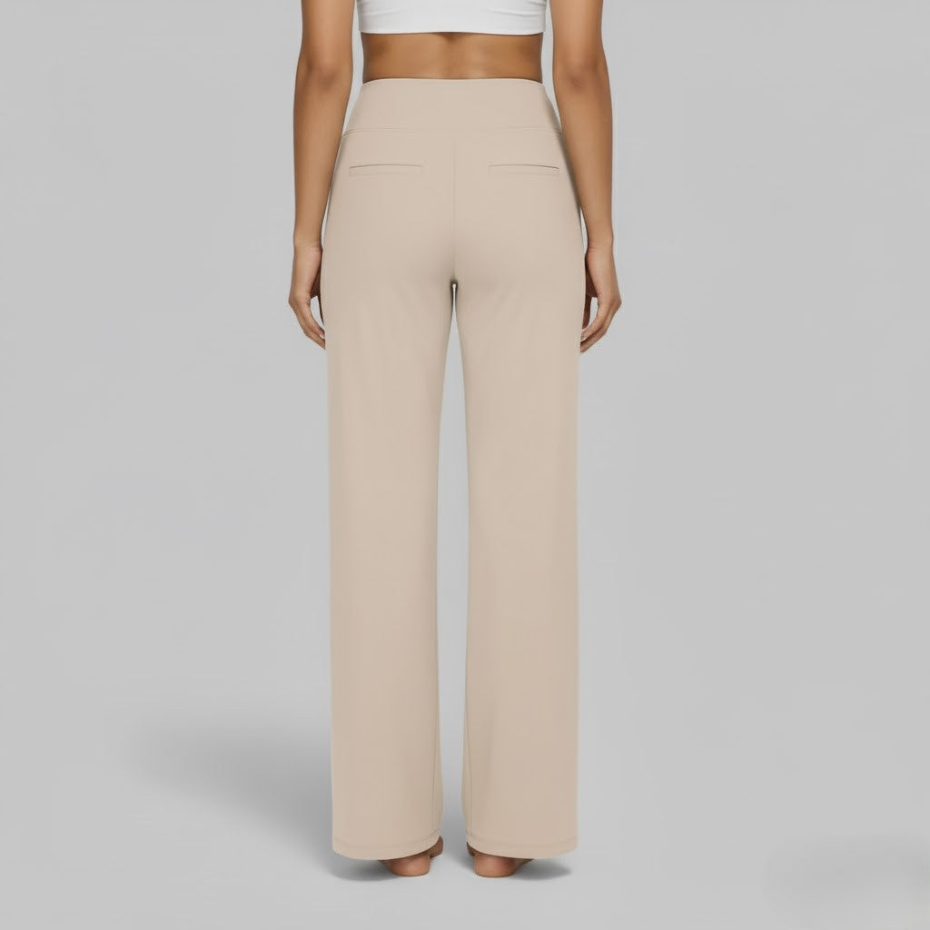 High Waisted Wide Leg Yoga Pants with Broad Waistband and Straight Leg