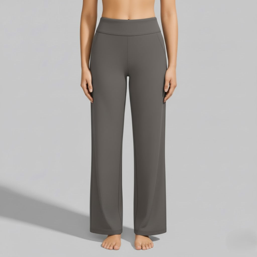 High Waisted Wide Leg Yoga Pants with Broad Waistband and Straight Leg