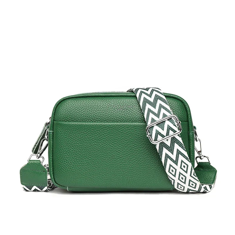 Leather Crossbody Bag with Wide Patterned Strap