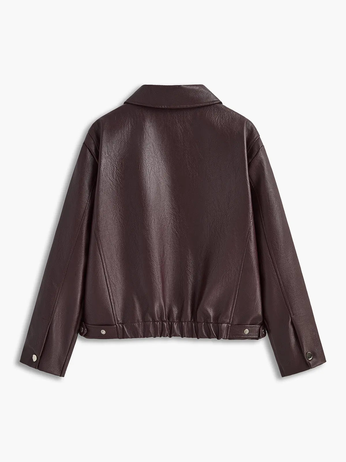 Oversized Bordeaux Leather Jacket with Wide Collar and Elasticated Hem