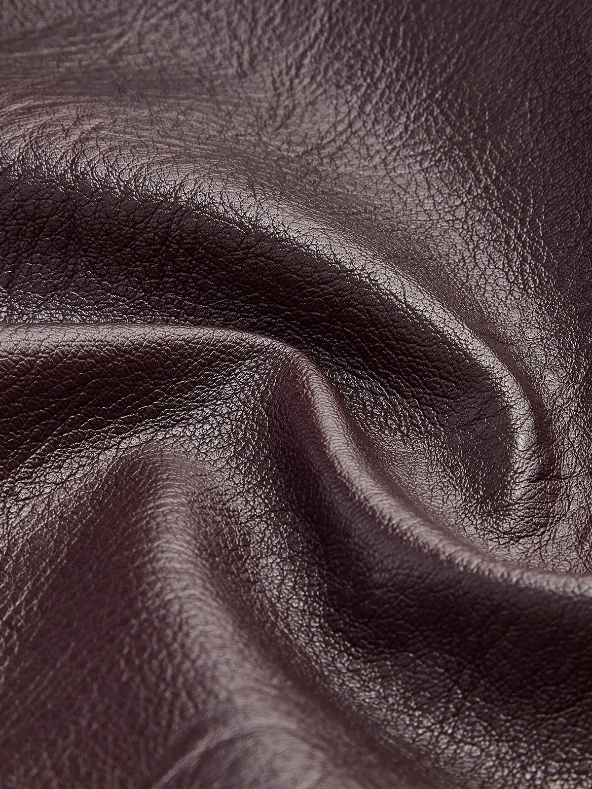 Oversized Bordeaux Leather Jacket with Wide Collar and Elasticated Hem