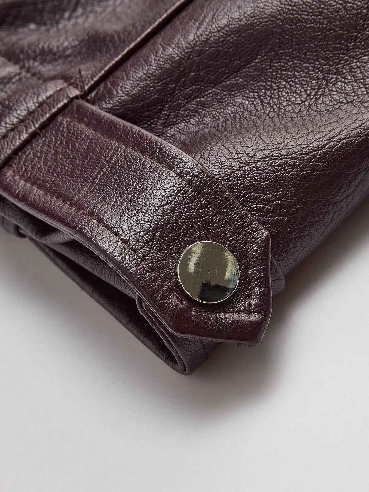 Oversized Bordeaux Leather Jacket with Wide Collar and Elasticated Hem