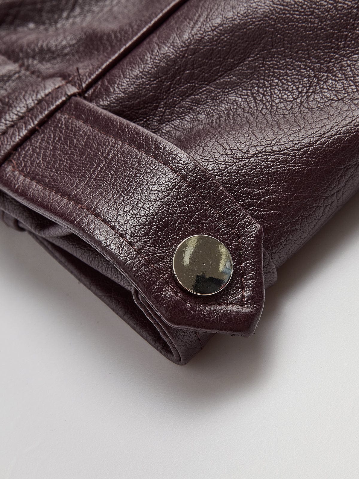 Oversized Faux Leather Jacket with Elasticated Hem and Collar