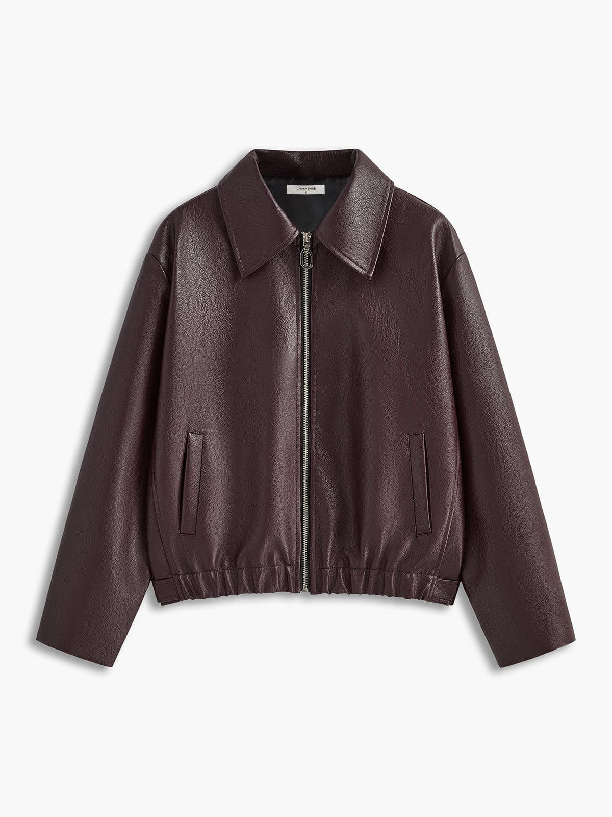 Oversized Faux Leather Jacket with Elasticated Hem and Collar