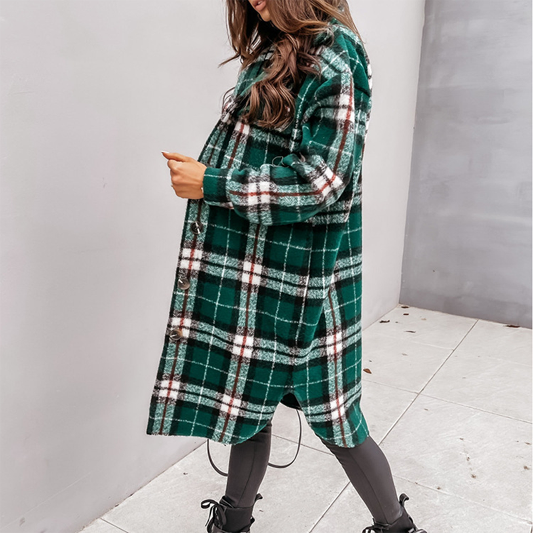 Oversized Plaid Shacket with Chest Pockets and Button Front
