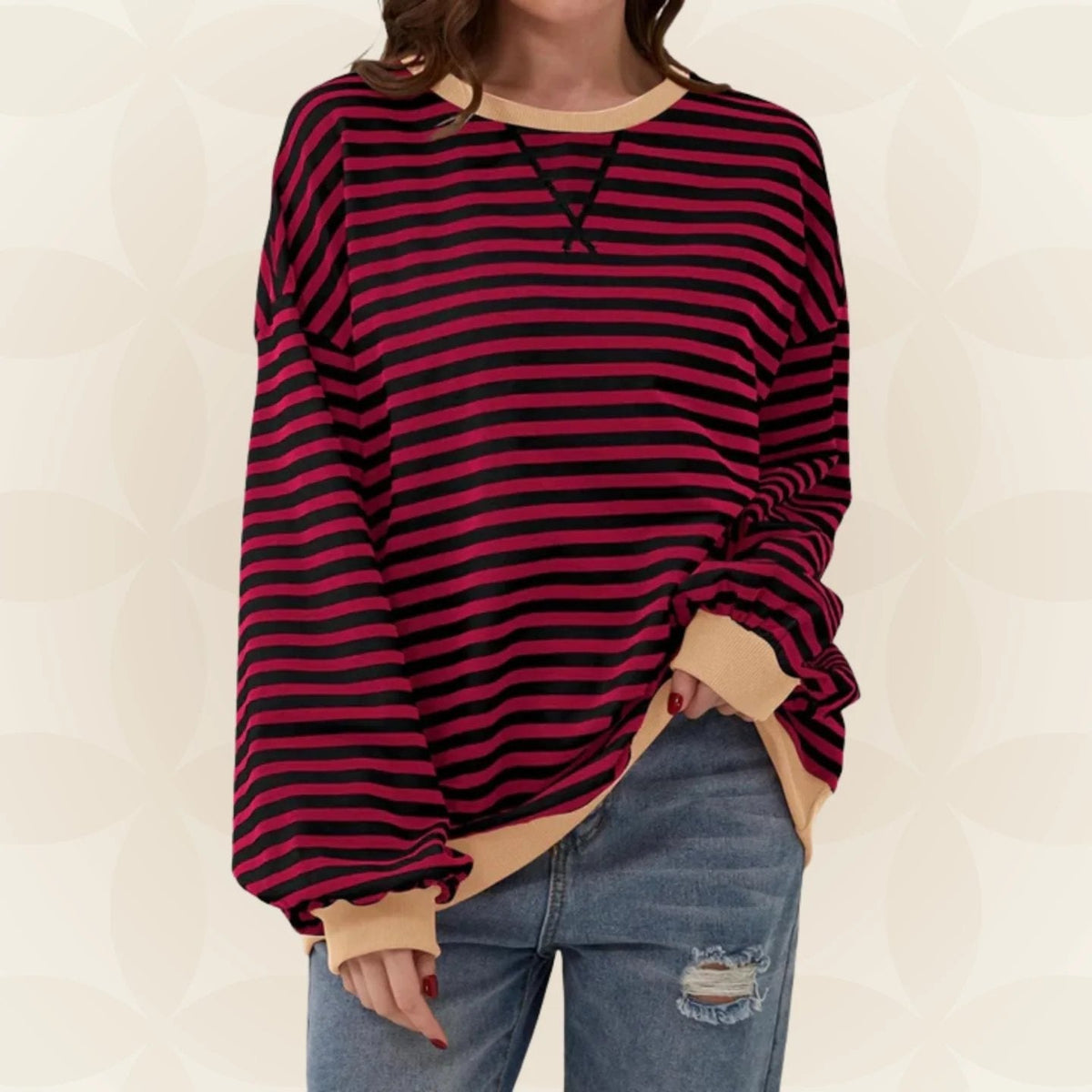 Oversized Striped Sweatshirt with Contrast Trim