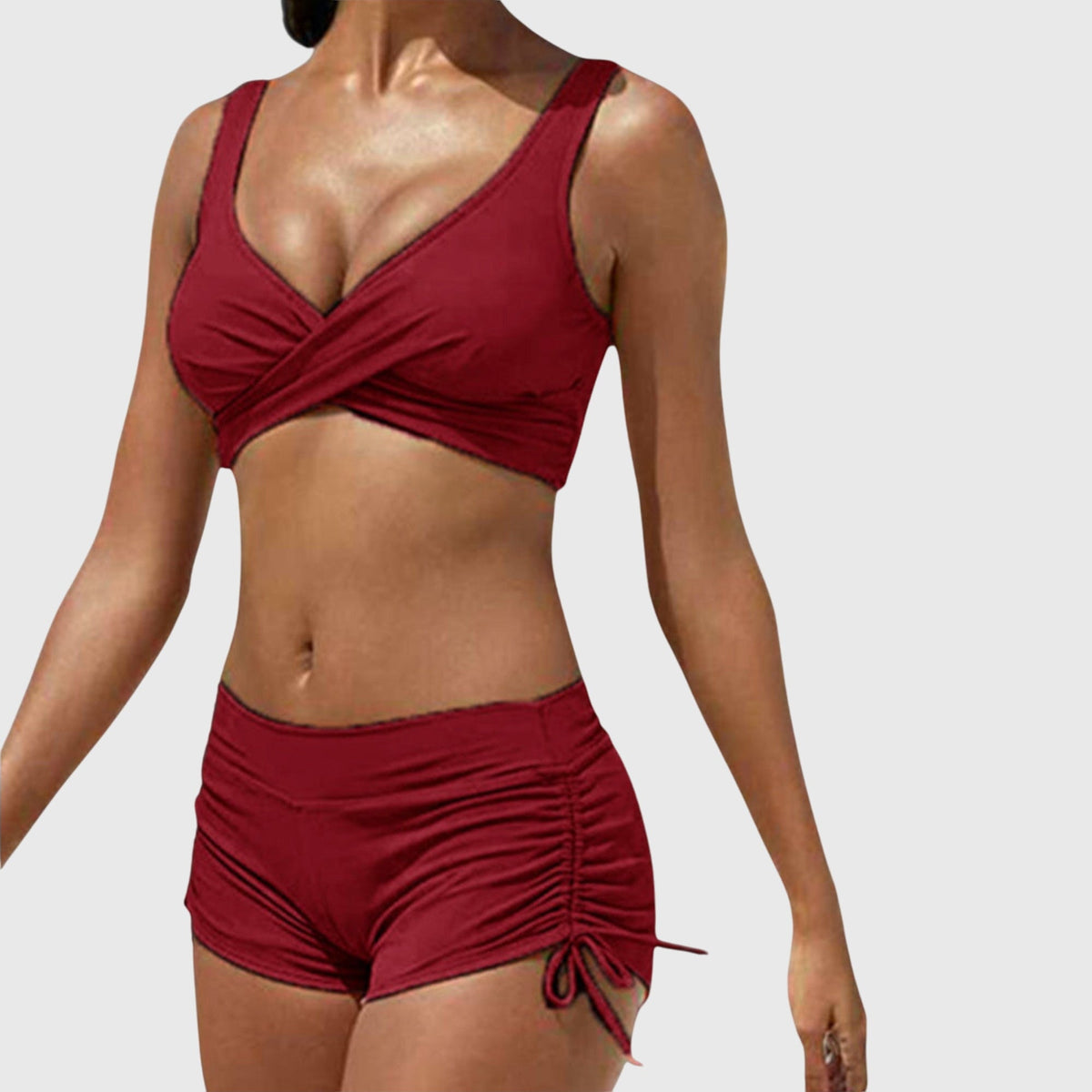 Printed Crop Top and Shorts Two Piece Swimsuit Set