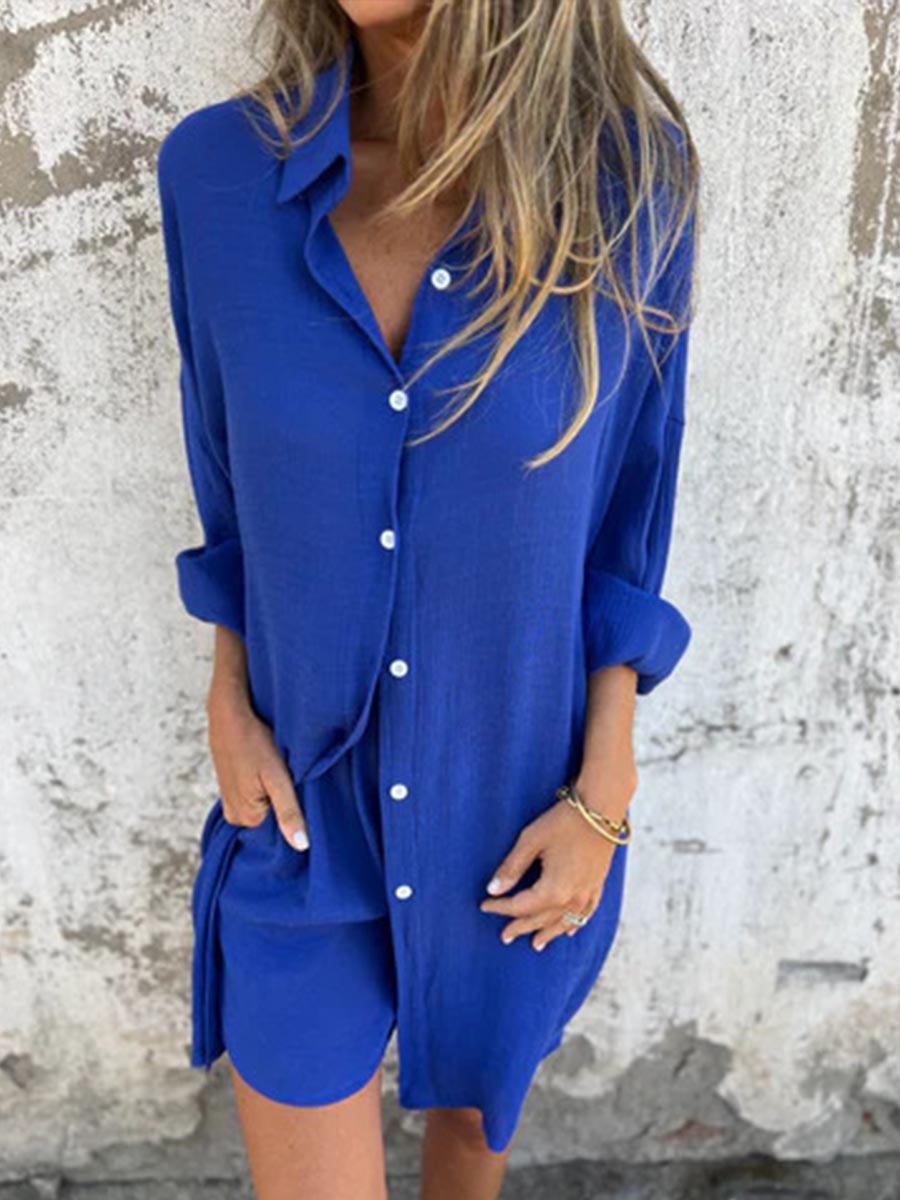 Relaxed Linen Shirt and Shorts Two Piece Set