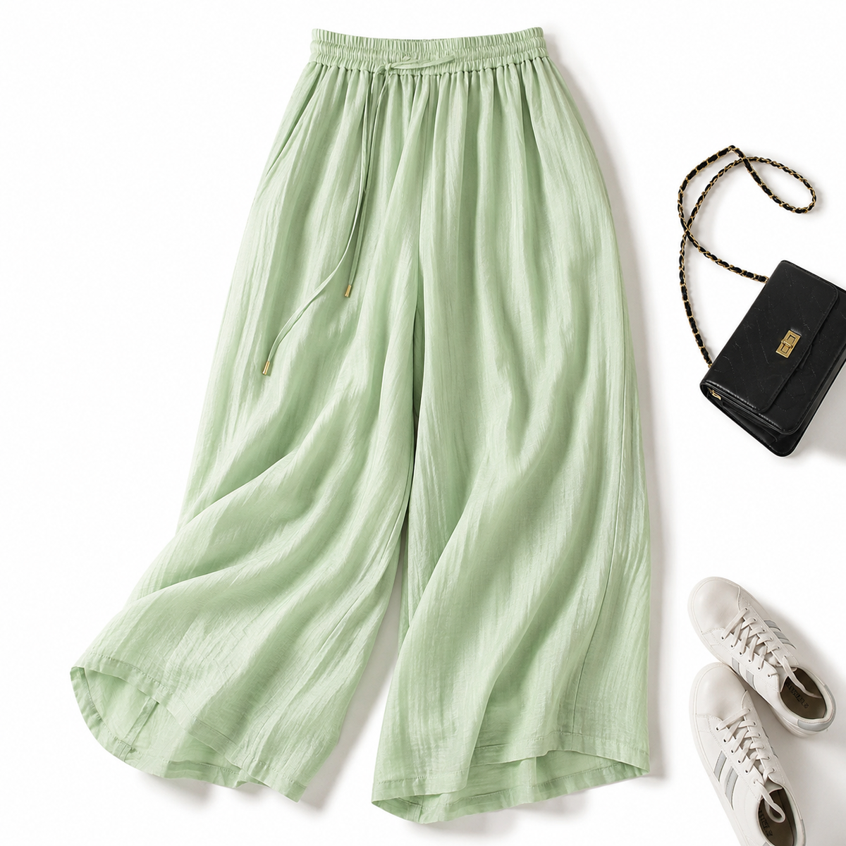 Relaxed Wide Leg Linen Culottes with Elasticated Waist and Flowing Fit