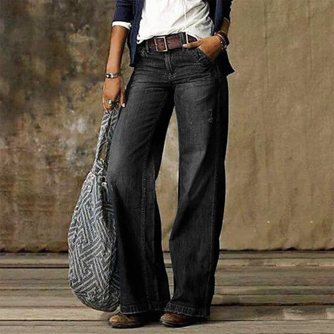 Retro Relaxed Fit Wide Leg Jeans with Heavy Fading and Vintage Wash