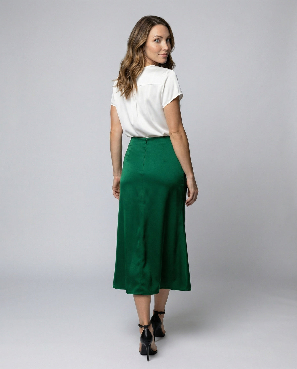 Satin Midi Skirt with Wrap Front and Split Hem